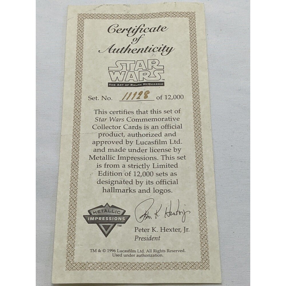 Certificate Of Authenticity Star Wars The Art Of Ralph Mcquarrie Collector Cards